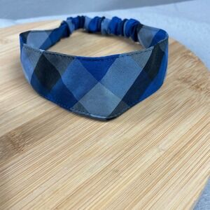 Dennis Uniform Hastings Plaid Elastic Headband Blue Grey Checkered Uniform